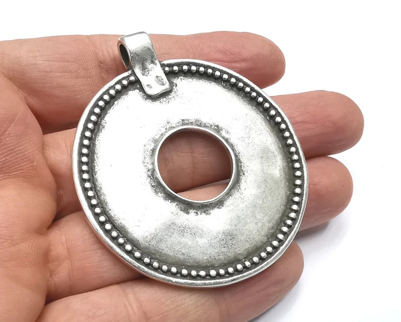 Round Pendant, Antique Silver Plated Plants Pendant (64x55mm) G29858