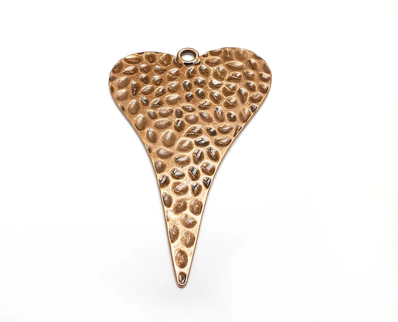 Heart Hammered Pendant, Antique Copper Plated Pendant (86x57mm) G29863