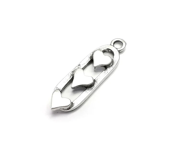 4 Hearts Charms, Dangle Charms Antique Silver Plated (30x8mm) G29872