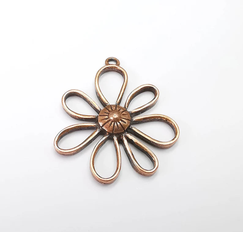 Flowers Charms Pendant, Daisy Charms, Antique Copper Plated Plants Charms (45x38mm) G29883