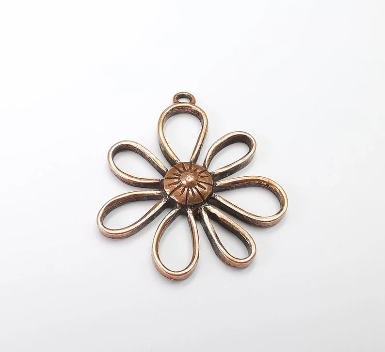 Flowers Charms Pendant, Daisy Charms, Antique Copper Plated Plants Charms (45x38mm) G29883