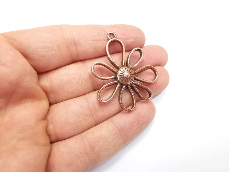 Flowers Charms Pendant, Daisy Charms, Antique Copper Plated Plants Charms (45x38mm) G29883