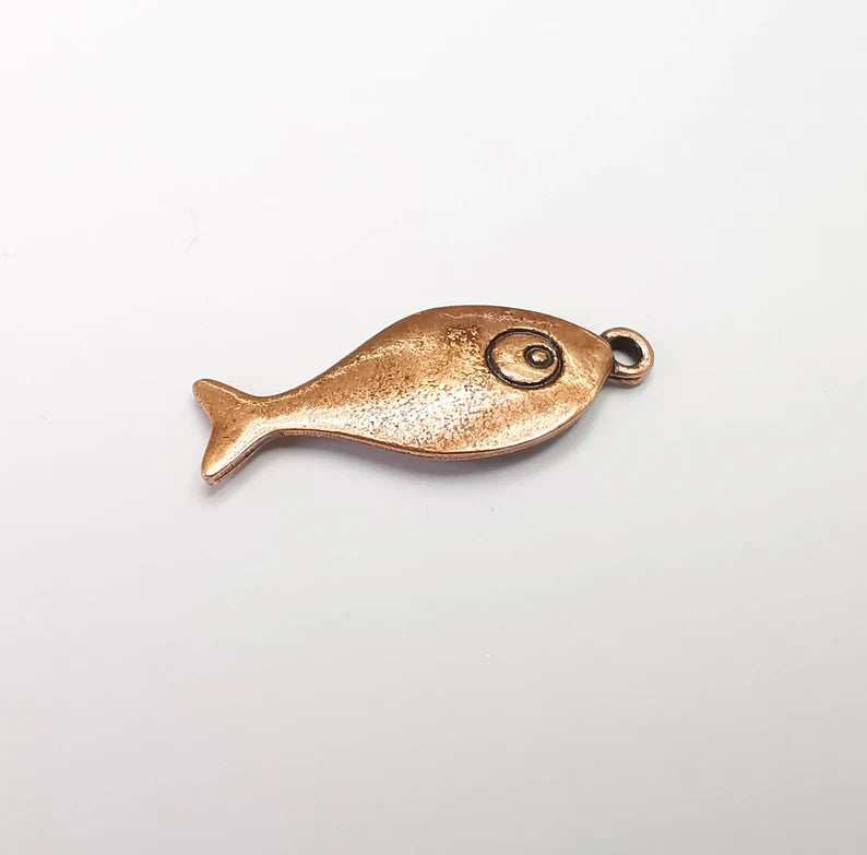 5 Fish Charms Antique Copper Plated Charms (33x13mm) G29885
