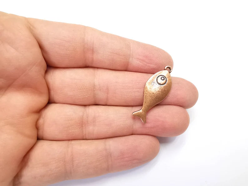 5 Fish Charms Antique Copper Plated Charms (33x13mm) G29885