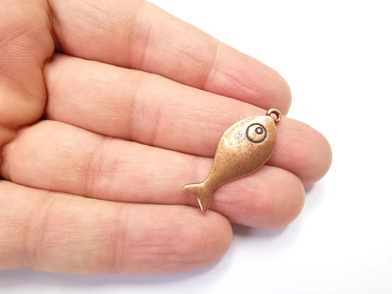 5 Fish Charms Antique Copper Plated Charms (33x13mm) G29885