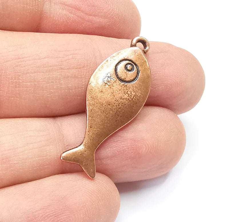 5 Fish Charms Antique Copper Plated Charms (33x13mm) G29885