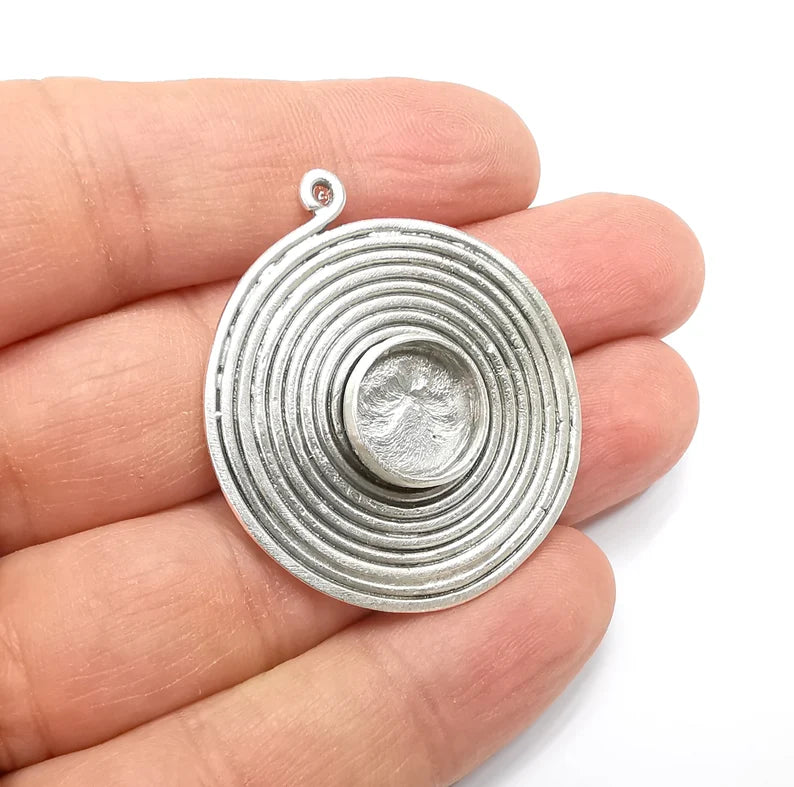 Swirl Pendant Blank Bezel Mosaic Necklace Base Inlay Resin Blank Antique Silver Plated Brass (14 mm blank) G29899