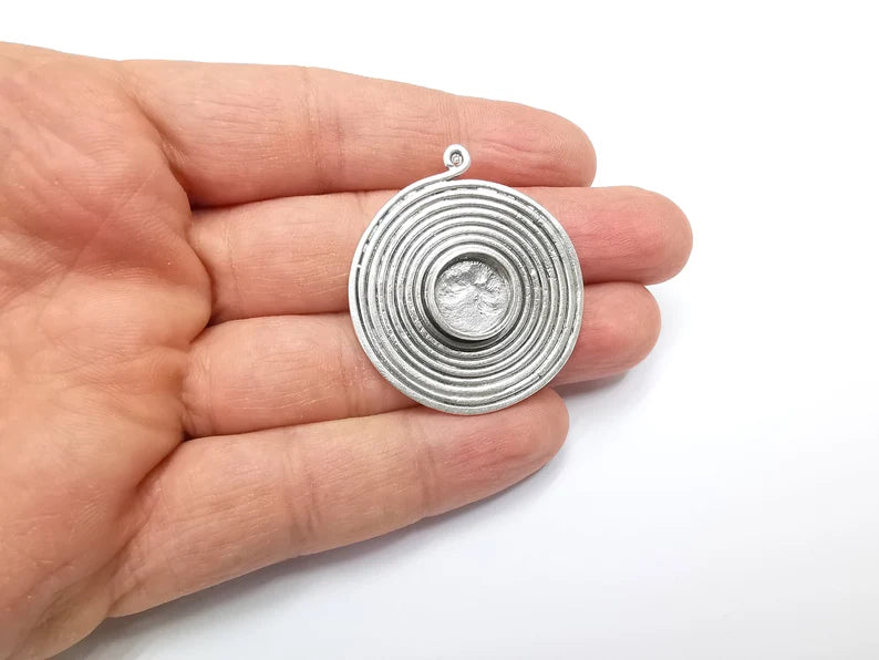 Swirl Pendant Blank Bezel Mosaic Necklace Base Inlay Resin Blank Antique Silver Plated Brass (14 mm blank) G29899