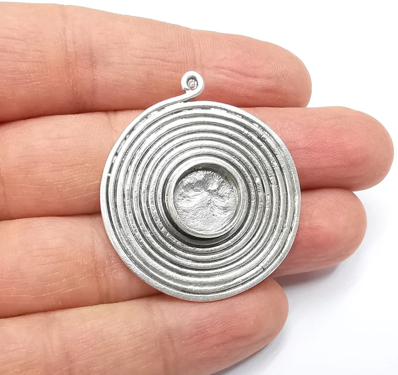 Swirl Pendant Blank Bezel Mosaic Necklace Base Inlay Resin Blank Antique Silver Plated Brass (14 mm blank) G29899