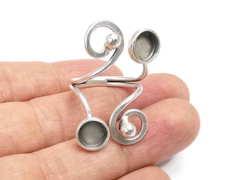 Ring Blank Setting, Cabochon Mounting, Adjustable Resin Ring Base Bezels, Antique Silver Plated (8mm round bezel) G34507