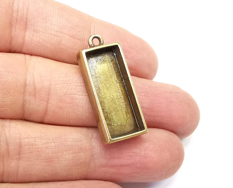 Rectangle Pendant Blanks, Resin Bezel Bases, Mosaic Mountings, Dry flower Frame, Polymer Clay base, Antique Bronze Plated (25x10mm) G33150