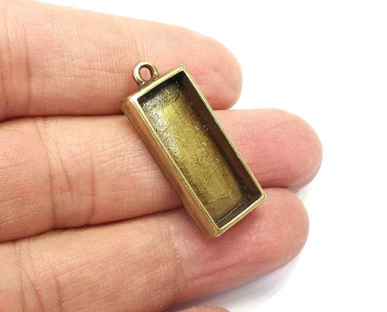 Rectangle Pendant Blanks, Resin Bezel Bases, Mosaic Mountings, Dry flower Frame, Polymer Clay base, Antique Bronze Plated (25x10mm) G33150