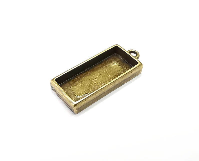 Rectangle Pendant Blanks, Resin Bezel Bases, Mosaic Mountings, Dry flower Frame, Polymer Clay base, Antique Bronze Plated (25x10mm) G33150