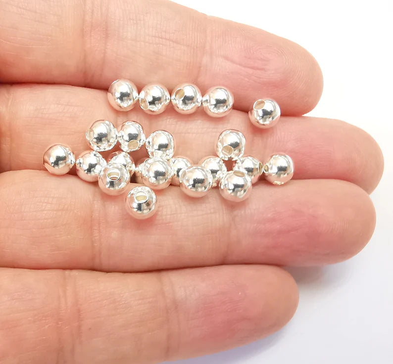 5 Sterling Silver Tiny Round Ball Beads, 925 Solid Silver Beads, 6mm Silver Bracelet Necklace Beads (6mm) G30193