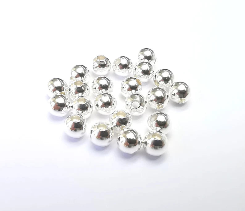 5 Sterling Silver Tiny Round Ball Beads, 925 Solid Silver Beads, 6mm Silver Bracelet Necklace Beads (6mm) G30193