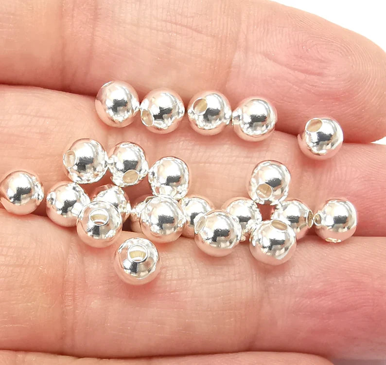5 Sterling Silver Tiny Round Ball Beads, 925 Solid Silver Beads, 6mm Silver Bracelet Necklace Beads (6mm) G30193