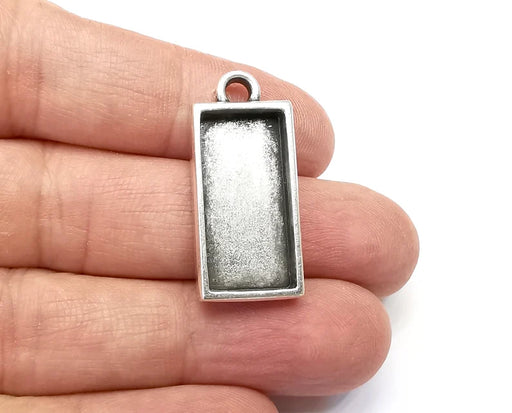 Rectangle Pendant Blanks, Resin Bezel Bases, Mosaic Mountings, Polymer Clay base, Antique Silver Plated (25x12mm) G33496