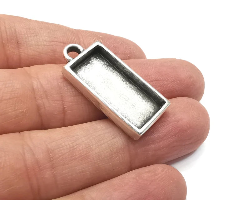 Rectangle Pendant Blanks, Resin Bezel Bases, Mosaic Mountings, Polymer Clay base, Antique Silver Plated (25x12mm) G33496
