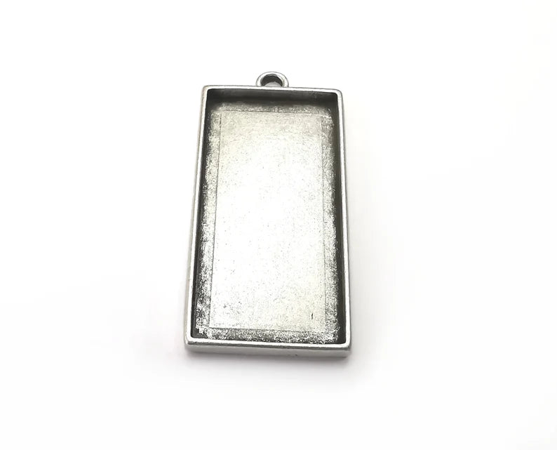 Rectangle Pendant Blanks, Resin Bezel Bases, Mosaic Mountings, Polymer Clay base, Antique Silver Plated (50x25mm) G33498