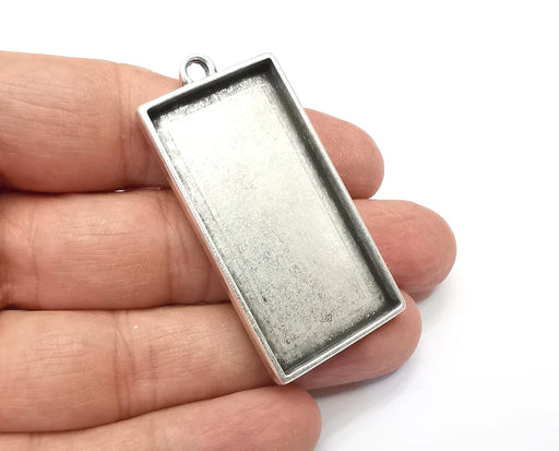 Rectangle Pendant Blanks, Resin Bezel Bases, Mosaic Mountings, Polymer Clay base, Antique Silver Plated (50x25mm) G33498