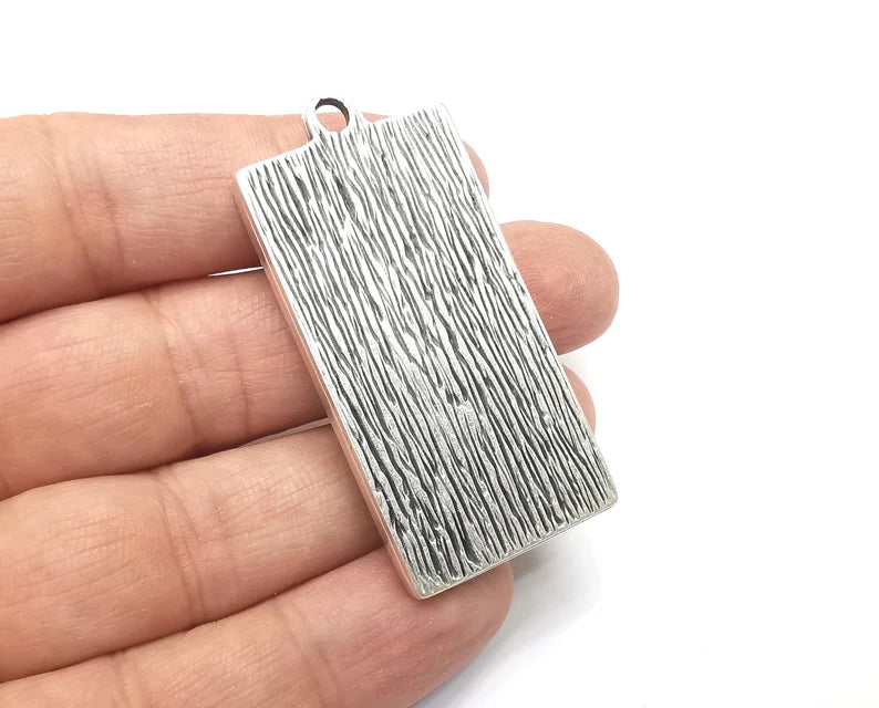 Rectangle Pendant Blanks, Resin Bezel Bases, Mosaic Mountings, Polymer Clay base, Antique Silver Plated (50x25mm) G33498