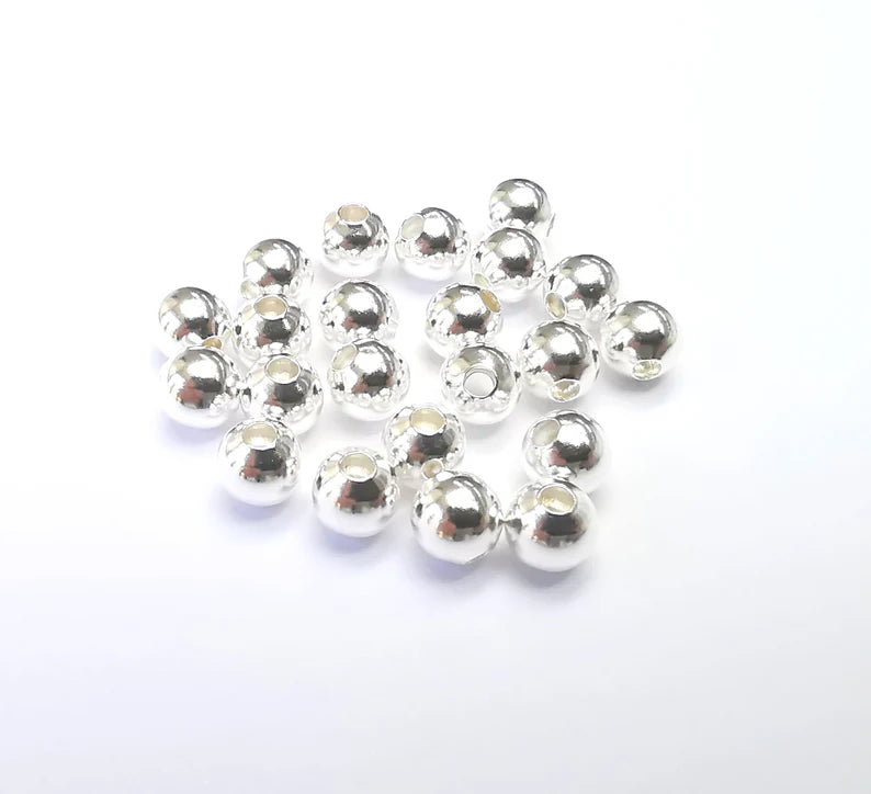 5 Sterling Silver Tiny Round Ball Beads, 925 Solid Silver Beads, 6mm Silver Bracelet Necklace Beads (6mm) G30193