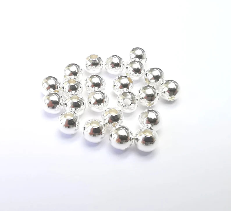 5 Sterling Silver Tiny Round Ball Beads, 925 Solid Silver Beads, 6mm Silver Bracelet Necklace Beads (6mm) G30193