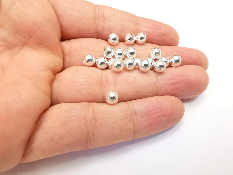 5 Sterling Silver Tiny Round Ball Beads, 925 Solid Silver Beads, 6mm Silver Bracelet Necklace Beads (6mm) G30193