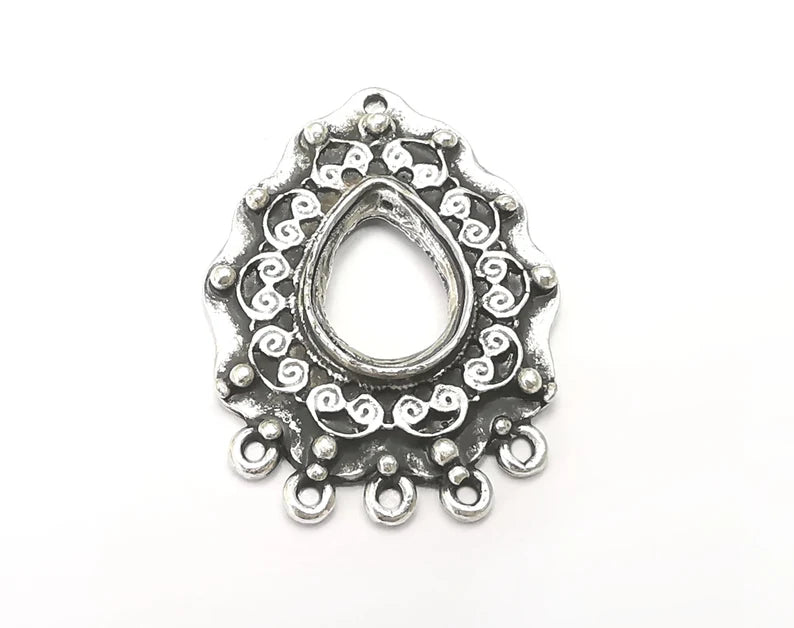 Drop Pendant Blanks, Resin Bezel Bases, Mosaic Mountings, Dry flower Frame, Polymer Clay base, Antique Silver Plated (18x13mm) G33500