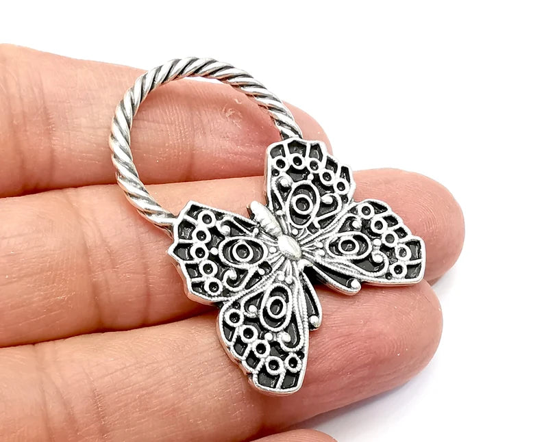 Butterfly Charms, Antique Silver Plated Dangle Charms (44x32mm) G33502