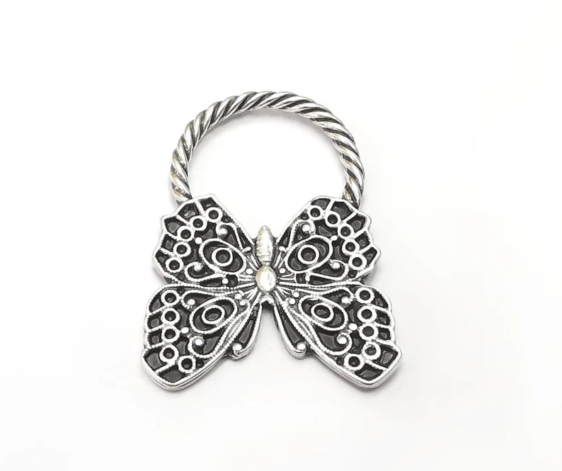 Butterfly Charms, Antique Silver Plated Dangle Charms (44x32mm) G33502