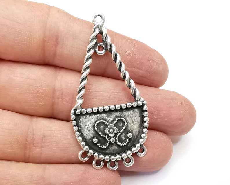 Flower Charms, Connector Antique Silver Plated Dangle Charms (56x28mm) G33503