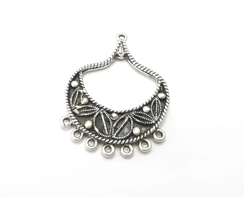Leaves Charms, Connector Antique Silver Plated Dangle Charms (48x35mm) G33504