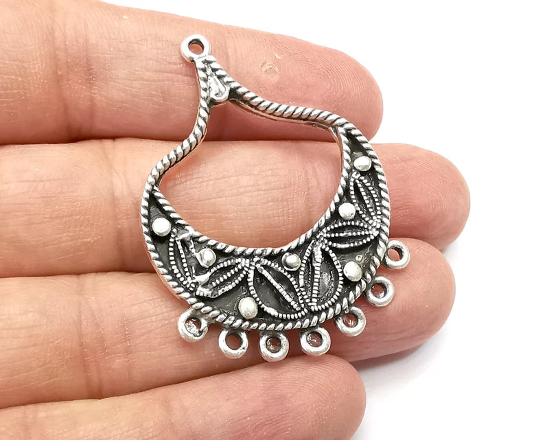 Leaves Charms, Connector Antique Silver Plated Dangle Charms (48x35mm) G33504