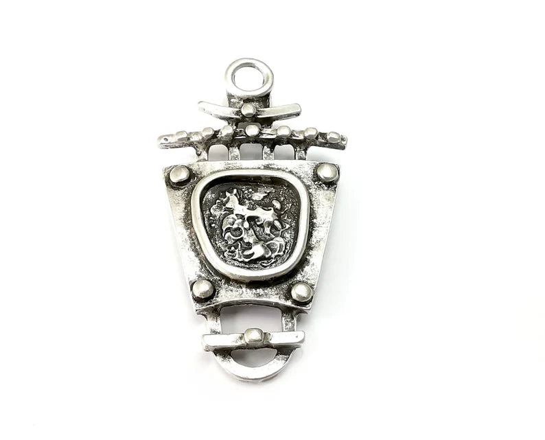 Antique Silver Charms, Antique Silver Plated Dangle Charms (46x25mm) G33505