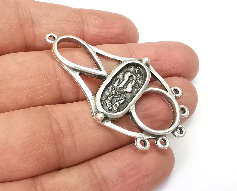 Antique Silver Charms, Connector Antique Silver Plated Dangle Charms (55x29mm) G33513
