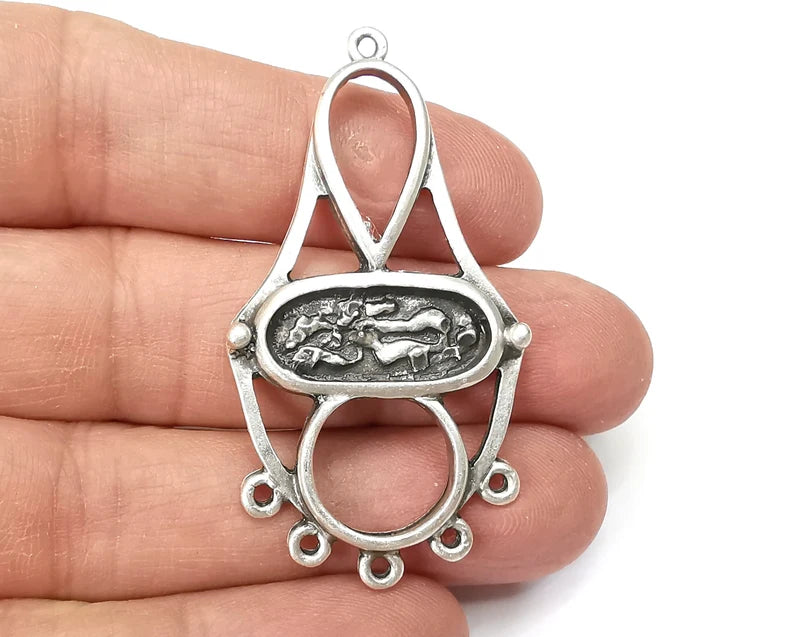 Antique Silver Charms, Connector Antique Silver Plated Dangle Charms (55x29mm) G33513