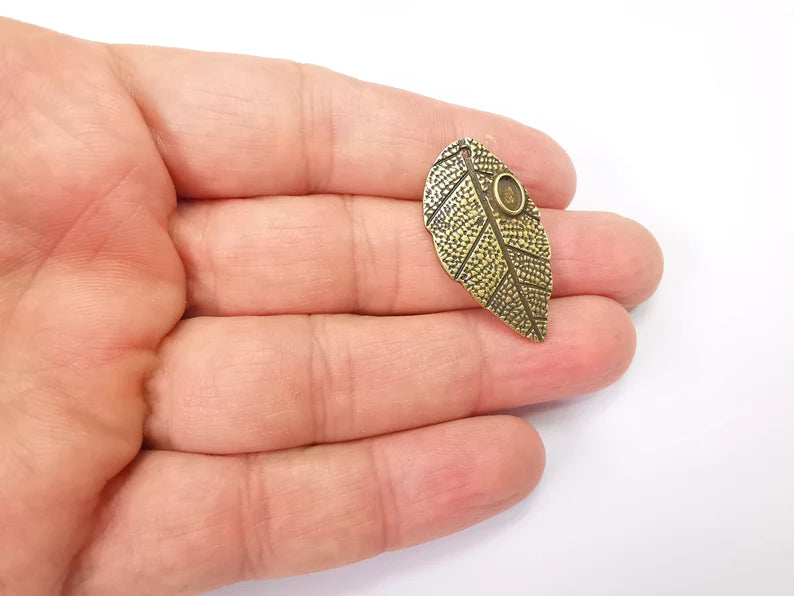 2 Leaf Charms, Antique Bronze Plated Plants Charms (34x18mm) G33514