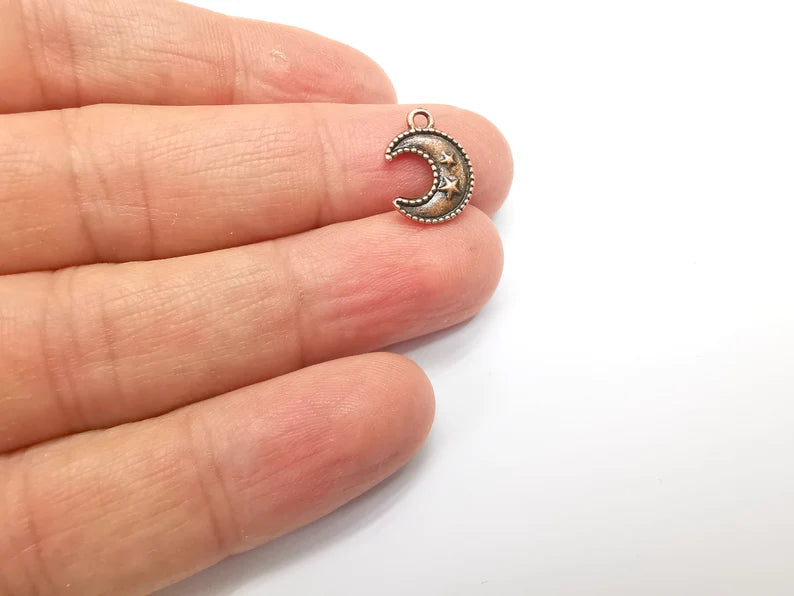 10 Crescent Moon Stars Charms Antique Copper Plated Charms (15x11mm) G33515