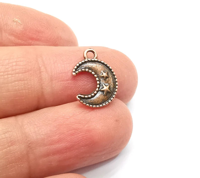 10 Crescent Moon Stars Charms Antique Copper Plated Charms (15x11mm) G33515