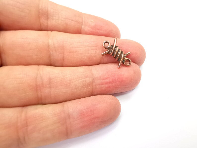 5 Barbed wire Charms Connector, Antique Copper Plated Earring Charms, Bracelet Charms (19x13mm) G33516