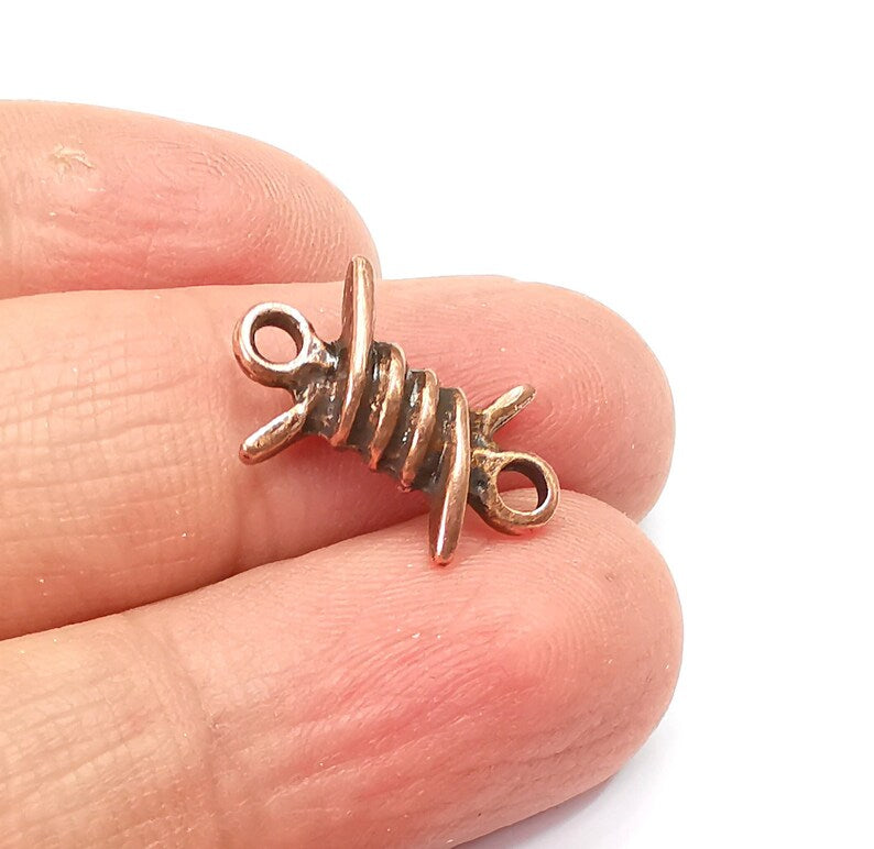 5 Barbed wire Charms Connector, Antique Copper Plated Earring Charms, Bracelet Charms (19x13mm) G33516