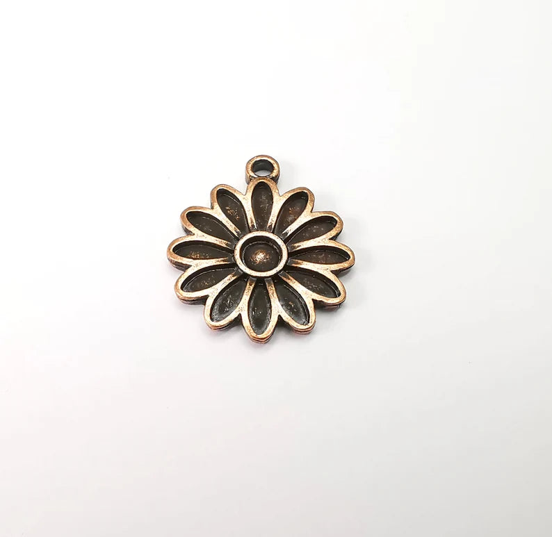 2 Flower Charms Antique Copper Plated Charms (27x22mm) G33518