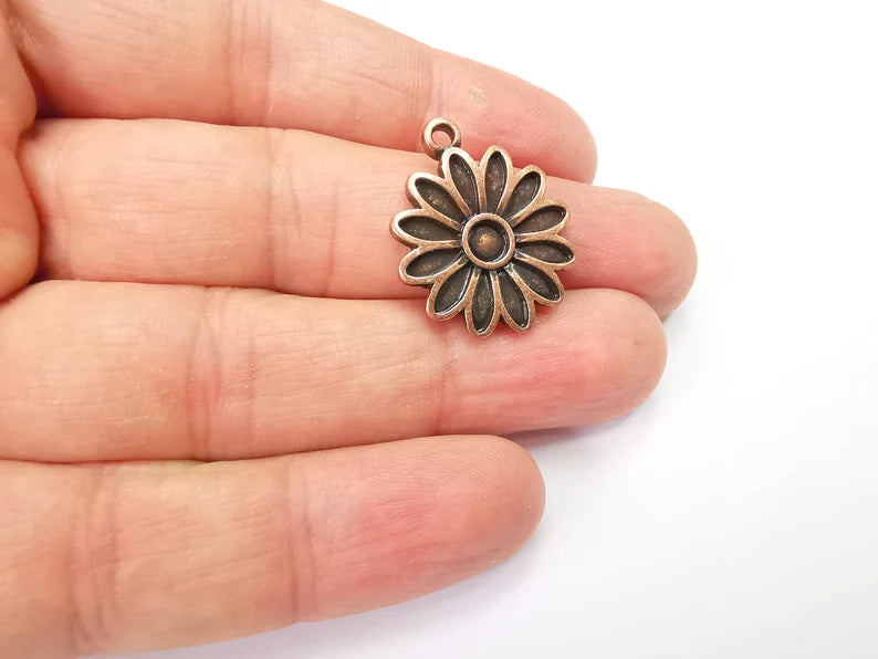 2 Flower Charms Antique Copper Plated Charms (27x22mm) G33518