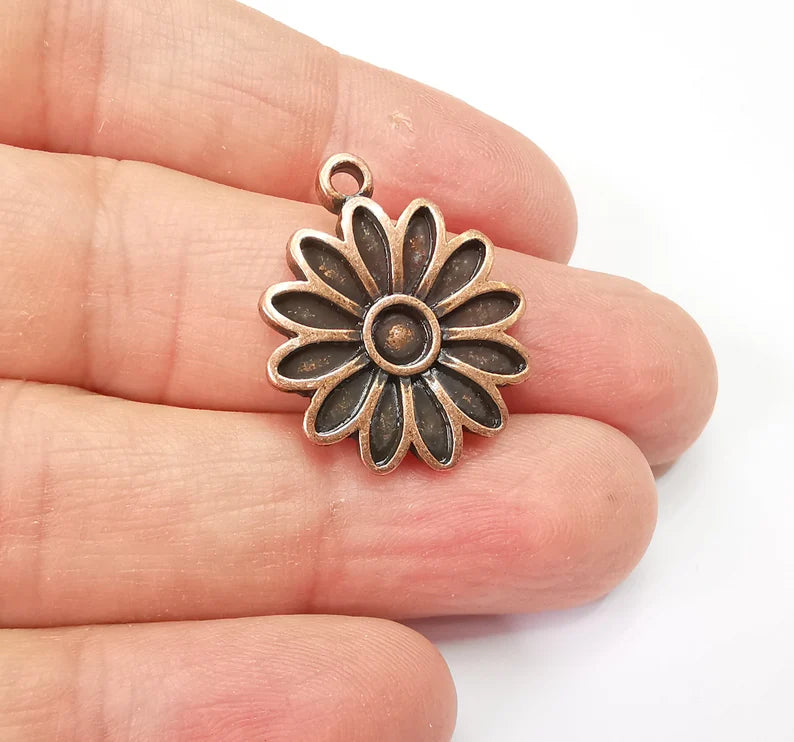 2 Flower Charms Antique Copper Plated Charms (27x22mm) G33518