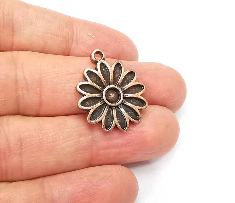 2 Flower Charms Antique Copper Plated Charms (27x22mm) G33518
