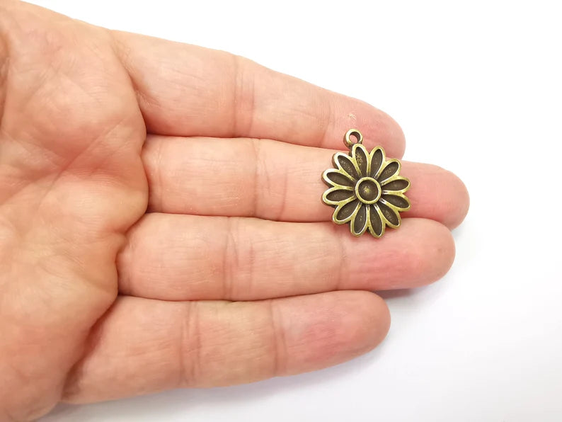 2 Flower Charms Antique Bronze Plated Charms (27x22mm) G33522