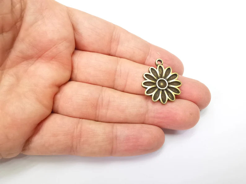 2 Flower Charms Antique Bronze Plated Charms (27x22mm) G33522