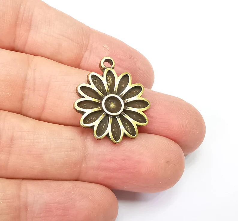 2 Flower Charms Antique Bronze Plated Charms (27x22mm) G33522