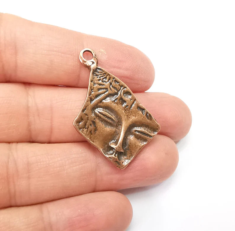 4 Face mythological charms Antique Copper plated charms (39x28mm) G33524